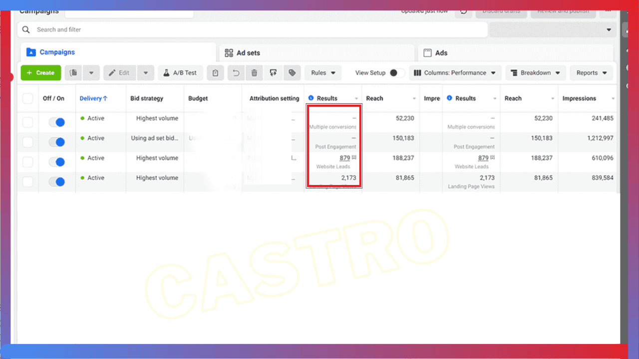 Gestionnaire de publicités Meta : 879 leads via le site, forte couverture